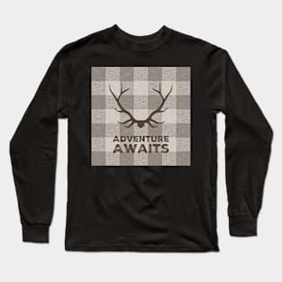 Adventure Awaits Antlers - taupe Long Sleeve T-Shirt